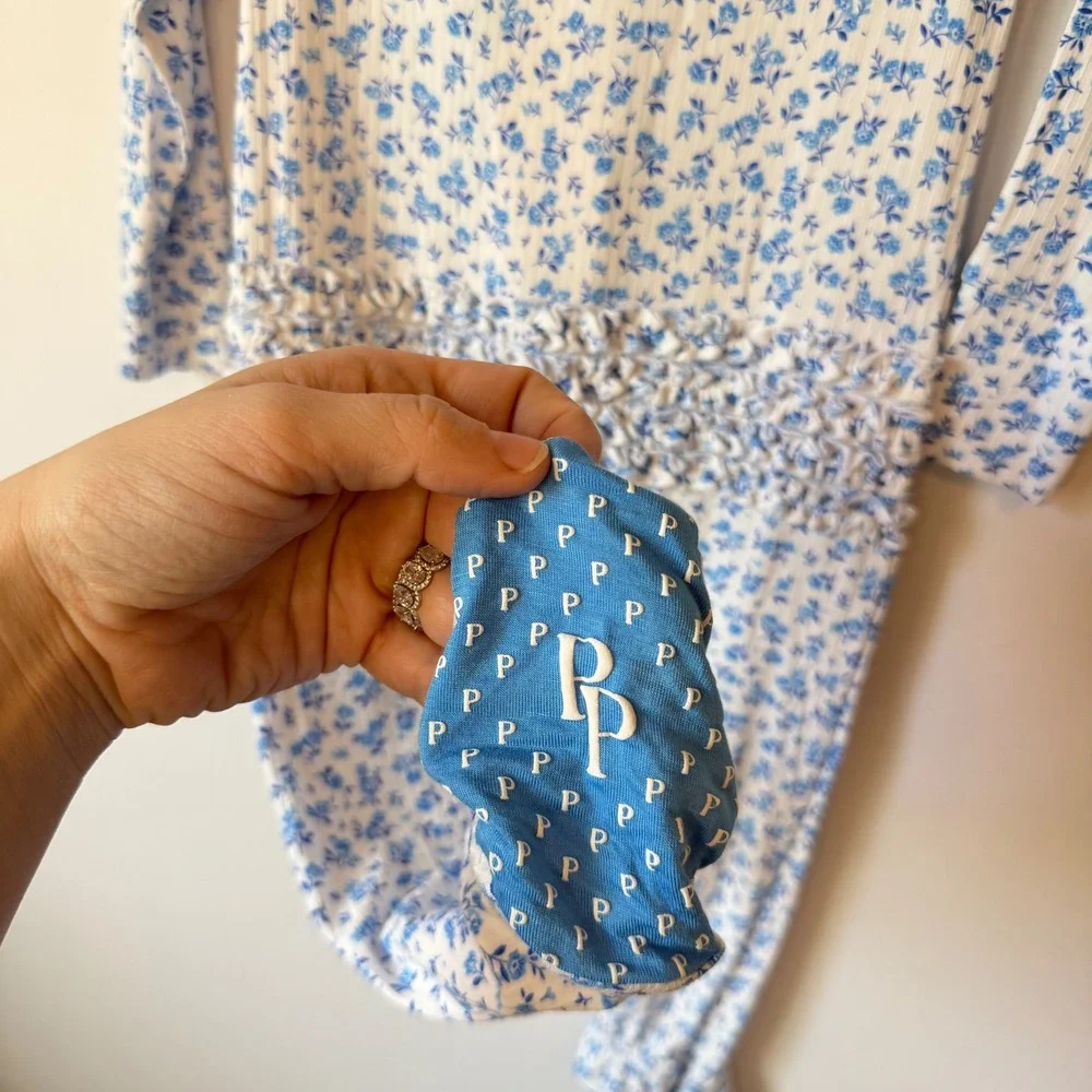 Posh Peanut Andina Blue Floral Ribbed Bamboo Footie Romper 18-24 Months NWT - Picture 9 of 11